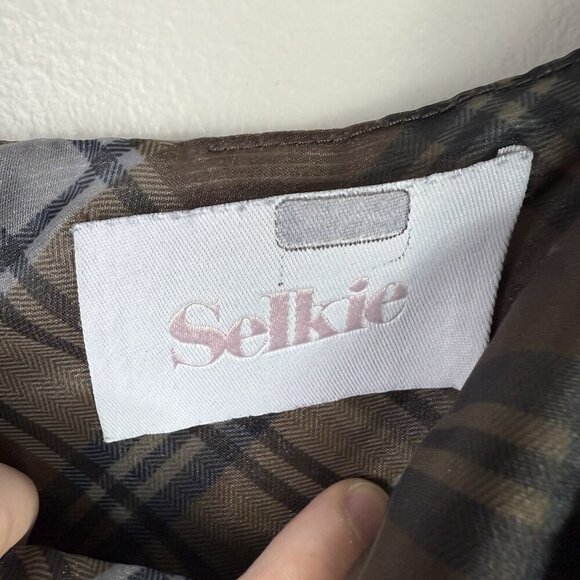 Selkie The Plaid Puff Dress Brown Black Organza Babydoll Mini Size Medium - Picture 9 of 11